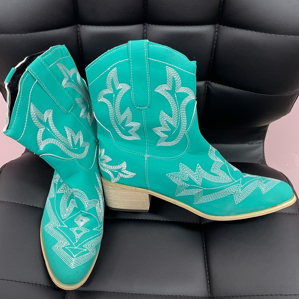 Turquoise Western Ankle Boots